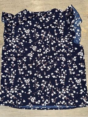 SHEIN Navy Floral Button-Front Blouse